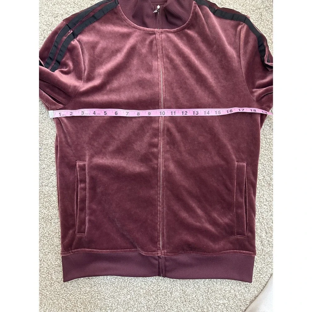 INC International Concepts Burgundy Velour Track Jacket‎ Striped Mens Size S